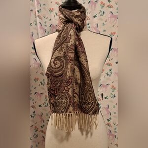 NWOT Amicale Burgundy & Beige Paisley Cashmere Reverse Casual Boho Winter Scarf